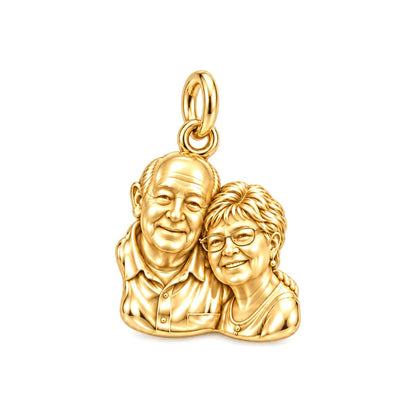 Sculpted Together Portrait Charm Bracelet – Personalized Couple Gift – 18K gold charm, front view