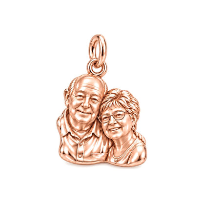 Sculpted Together Portrait Charm Bracelet – Personalized Couple Gift – rose gold charm, front view