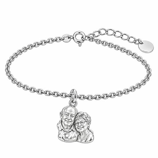 Sculpted Together Portrait Charm Bracelet Set – silver, front view