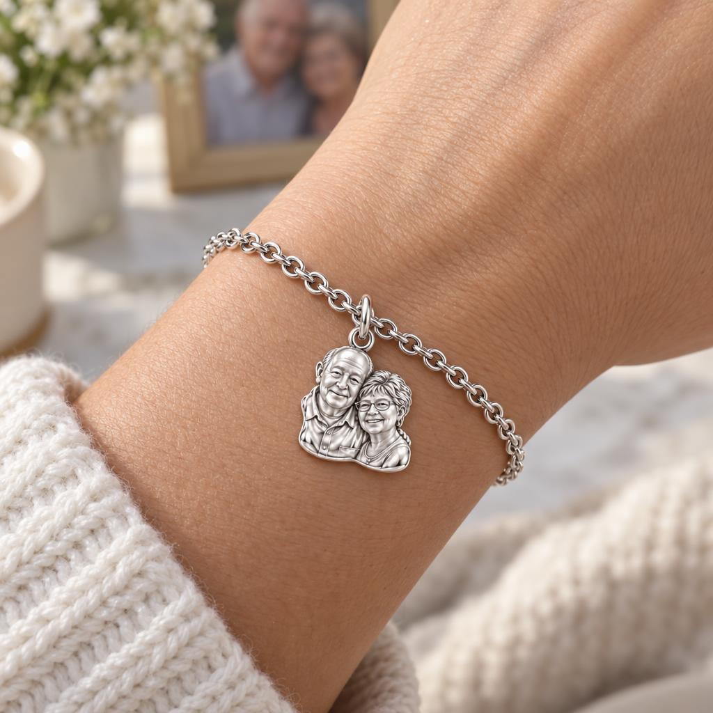 Sculpted Together Portrait Charm Bracelet Set – worn / in use