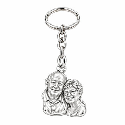 Sculpted Together Portrait Charm Keychain – silver, front view