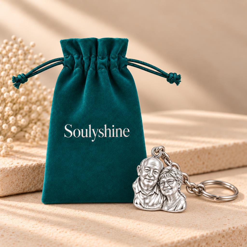 Sculpted Together Portrait Charm Keychain – Soulyshine velvet gift pouch