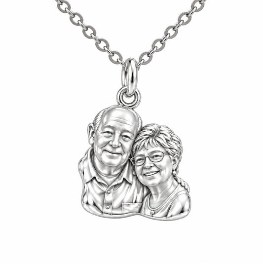 Sculpted Together Portrait Charm Necklace Set – silver, front view