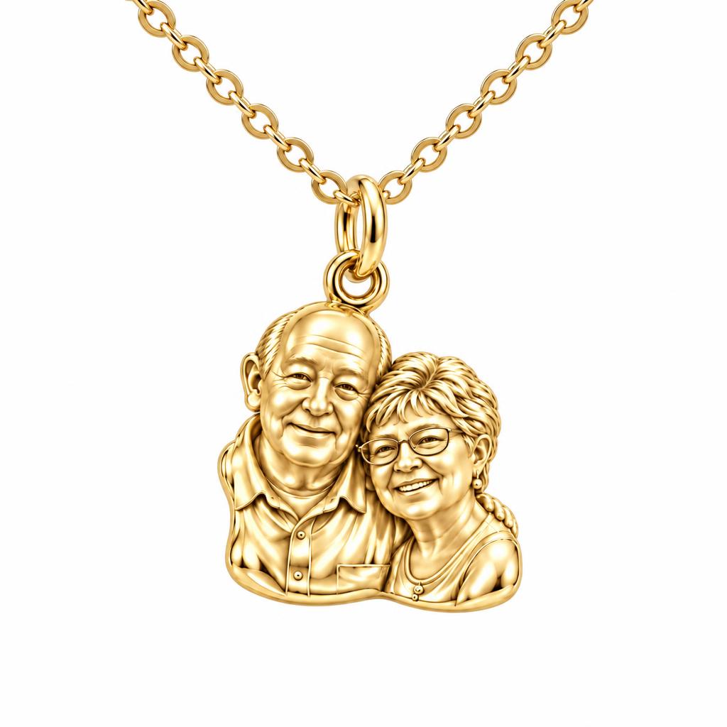 Sculpted Together Portrait Charm Necklace Set – 18K gold, front view