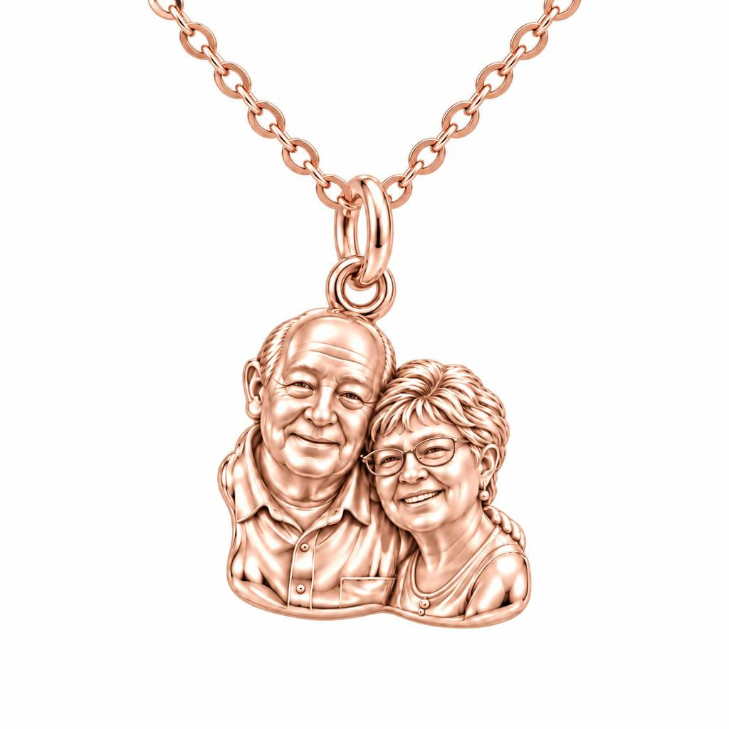 Sculpted Together Portrait Charm Necklace Set – rose gold, front view