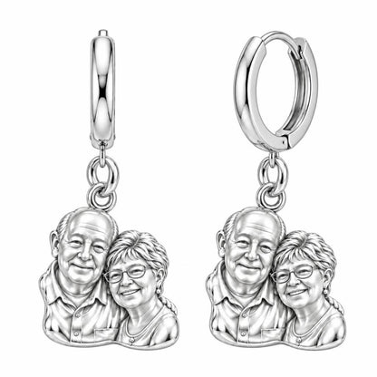 Sculpted Together Portrait Huggie Charm Earrings – silver, front view