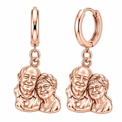 Sculpted Together Portrait Huggie Charm Earrings – rose gold, front view