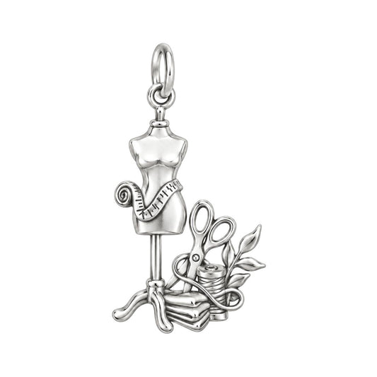 Seamstress Studio Essentials Charm Bracelet – Personalized Maker Gift – silver charm, front view