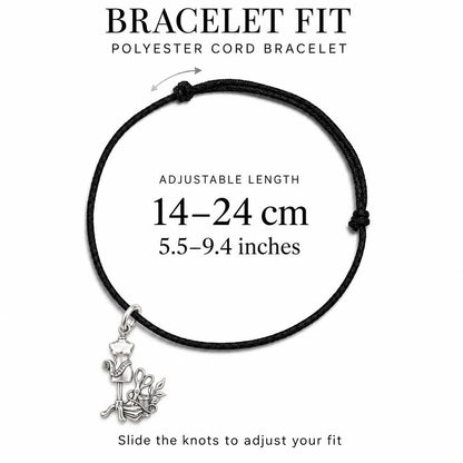 Seamstress Studio Essentials Charm Bracelet – Personalized Maker Gift – adjustable black cord bracelet, 14–24 cm