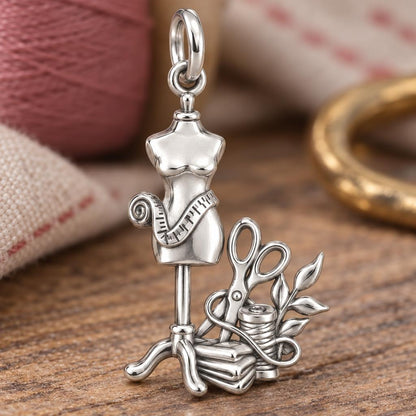 Seamstress Studio Essentials Charm Bracelet – Personalized Maker Gift – macro detail of the charm