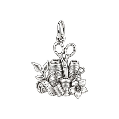 Seamstress Tools of Love Charm Bracelet – Personalized Mom Gift – silver charm, front view