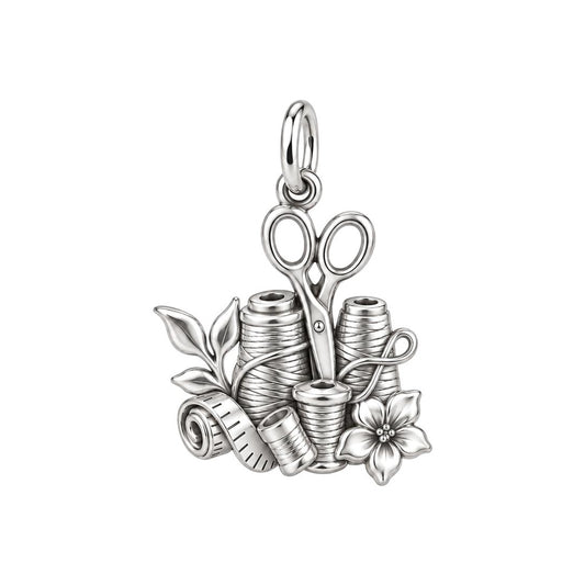 Seamstress Tools of Love Charm Bracelet – Personalized Mom Gift – silver charm, front view