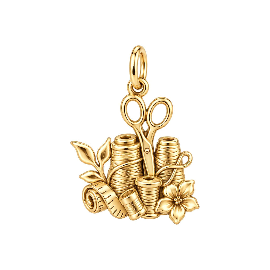 Seamstress Tools of Love Charm Bracelet – Personalized Mom Gift – 18K gold charm, front view