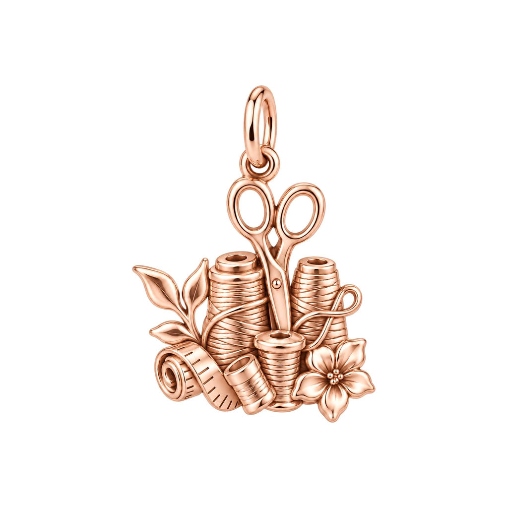 Seamstress Tools of Love Charm Bracelet – Personalized Mom Gift – rose gold charm, front view