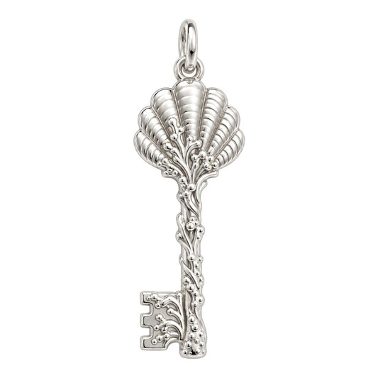 Seashell Skeleton Key Charm Bracelet – Personalized Mom Gift – silver charm, front view