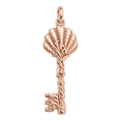 Seashell Skeleton Key Charm Bracelet – Personalized Mom Gift – rose gold charm, front view
