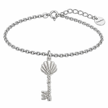 Seashell Skeleton Key Charm Bracelet Set – silver, front view