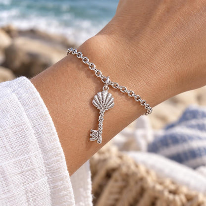 Seashell Skeleton Key Charm Bracelet Set – worn / in use