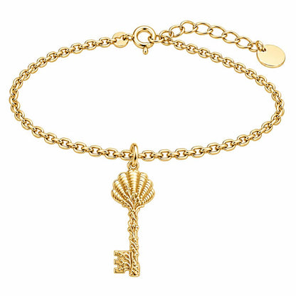 Seashell Skeleton Key Charm Bracelet Set – 18K gold, front view