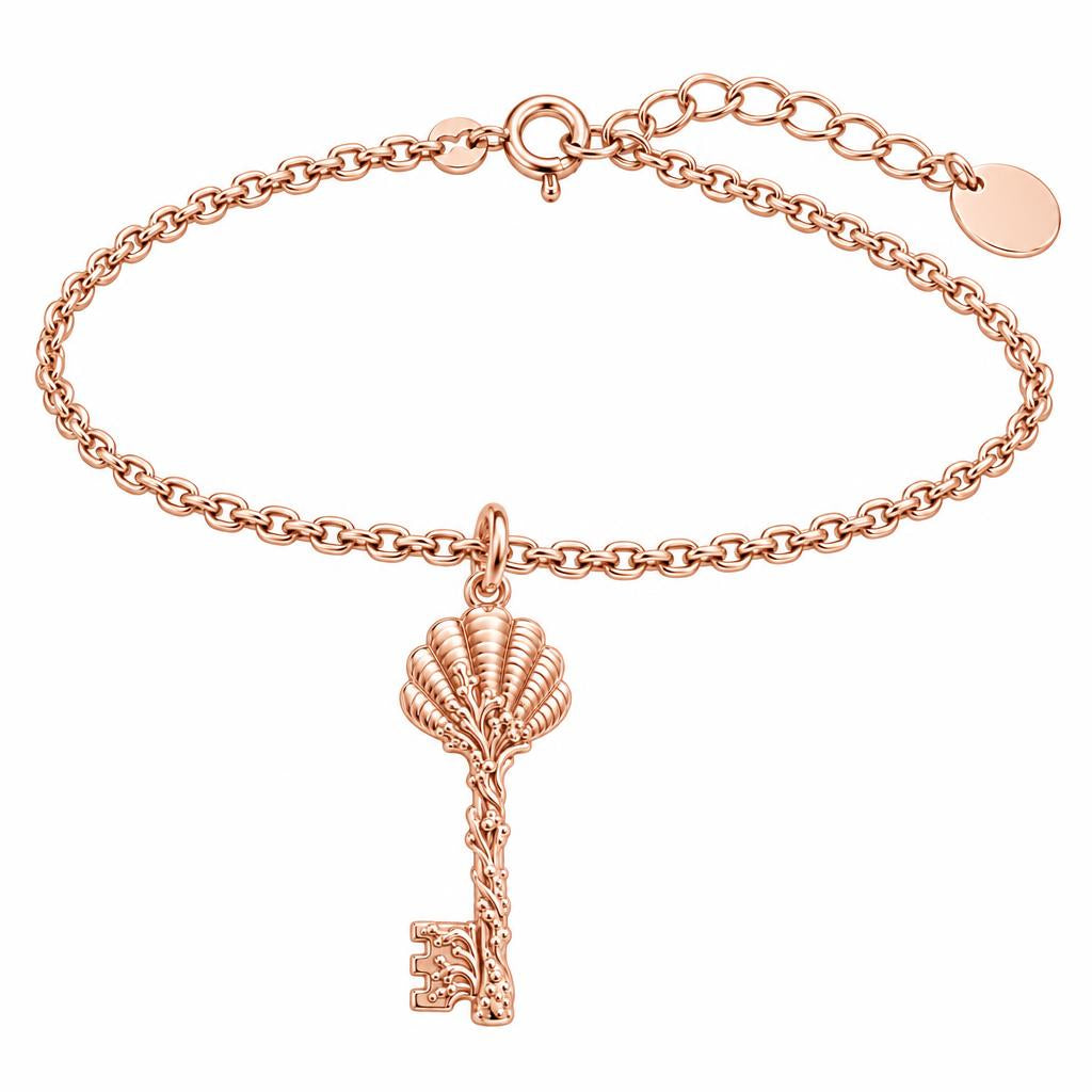 Seashell Skeleton Key Charm Bracelet Set – rose gold, front view
