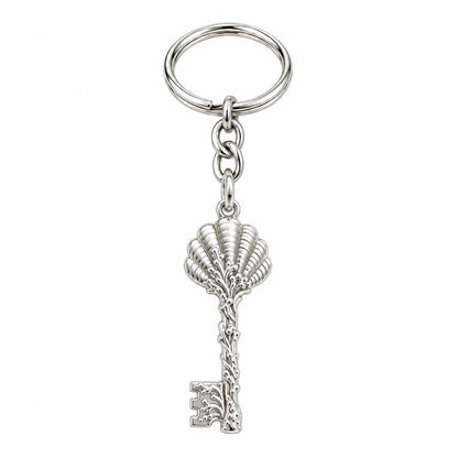 Seashell Skeleton Key Charm Keychain – silver, front view
