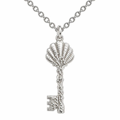 Seashell Skeleton Key Charm Necklace Set – silver, front view
