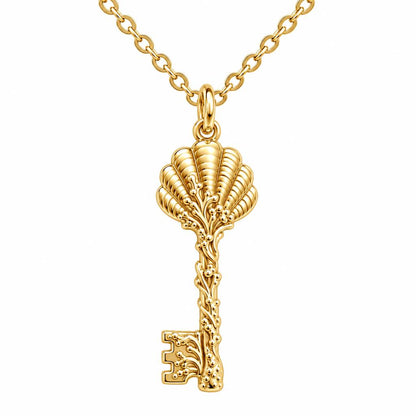 Seashell Skeleton Key Charm Necklace Set – 18K gold, front view