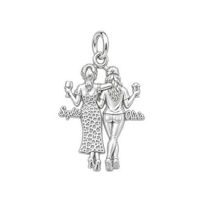 Seaside Best Friends Charm Bracelet – Personalized Bestie Gift – silver plated 3 cm charm, front view