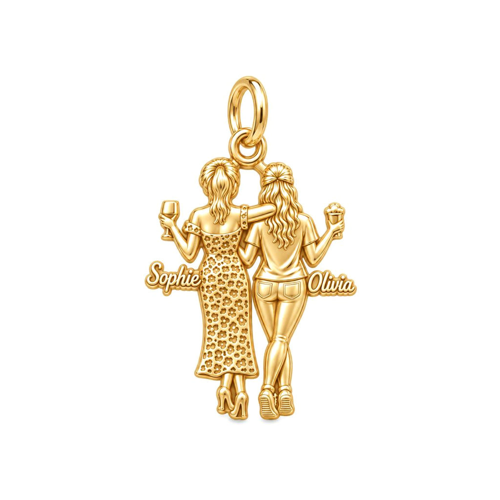 Seaside Best Friends Charm Bracelet – Personalized Bestie Gift – 18K gold plated 3 cm charm, front view
