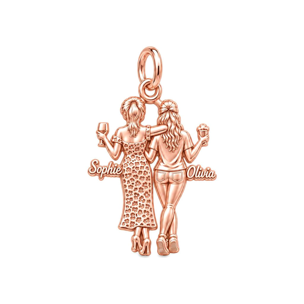 Seaside Best Friends Charm Bracelet – Personalized Bestie Gift – rose gold 3 cm charm, front view