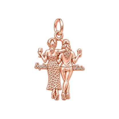 Seaside Best Friends Charm Bracelet – Personalized Bestie Gift – rose gold 3 cm charm, front view
