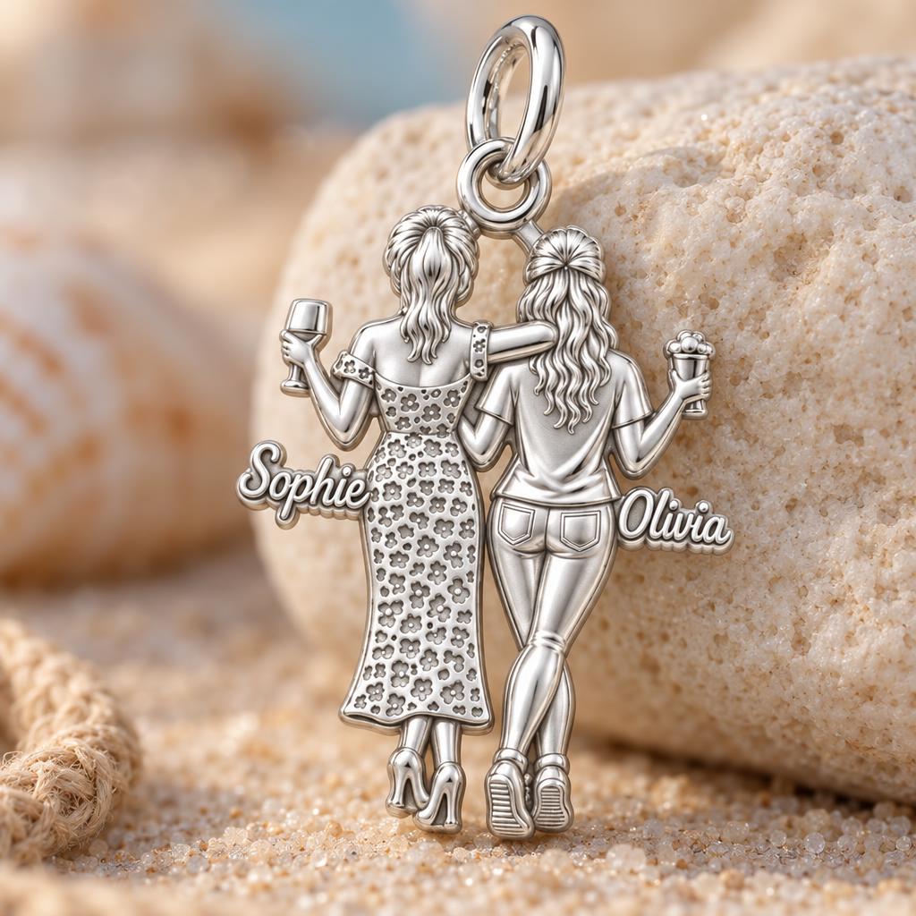 Seaside Best Friends Charm Bracelet – Personalized Bestie Gift – macro detail of the charm