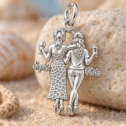 Seaside Best Friends Charm Bracelet – Personalized Bestie Gift – macro detail of the charm