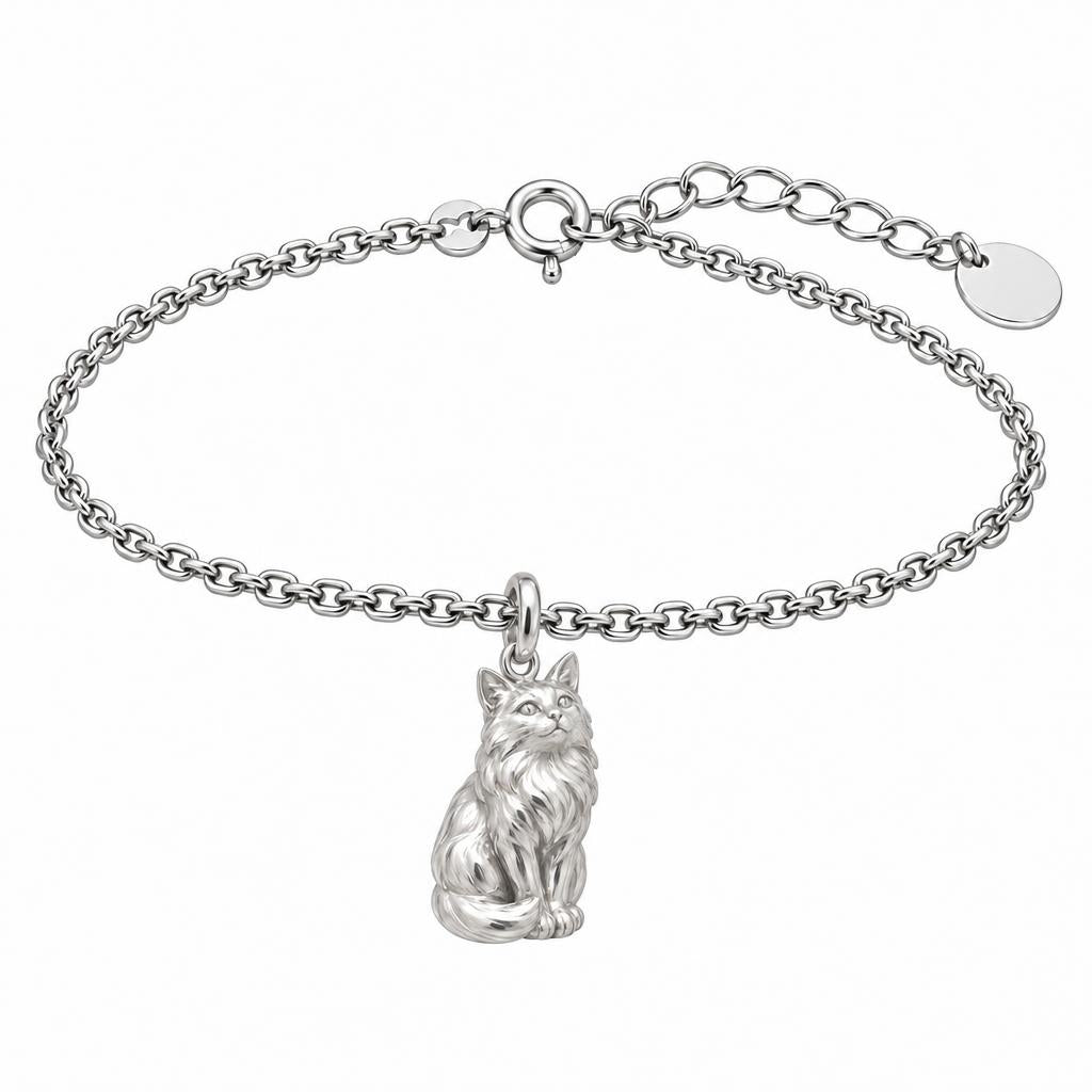 Domestic Longhair — Silver — Always Close — Seated Cat Breed Charm Bracelet Set