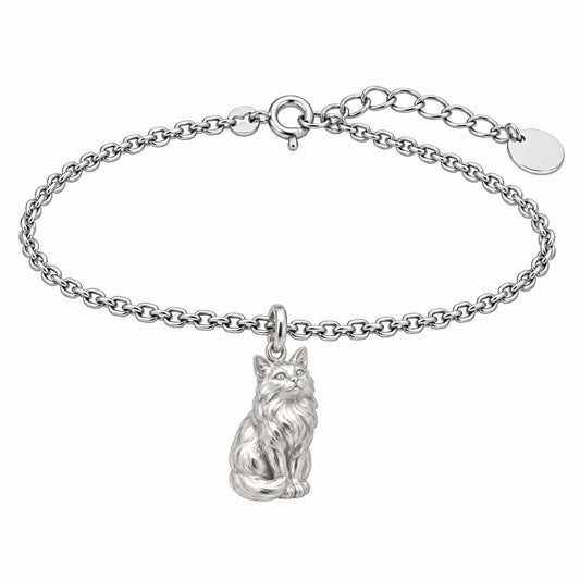 Domestic Longhair — Silver — Always Close — Seated Cat Breed Charm Bracelet Set
