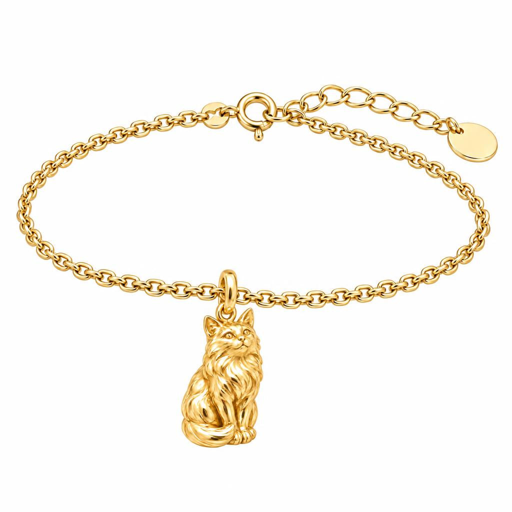 Domestic Longhair — Gold — Always Close — Seated Cat Breed Charm Bracelet Set