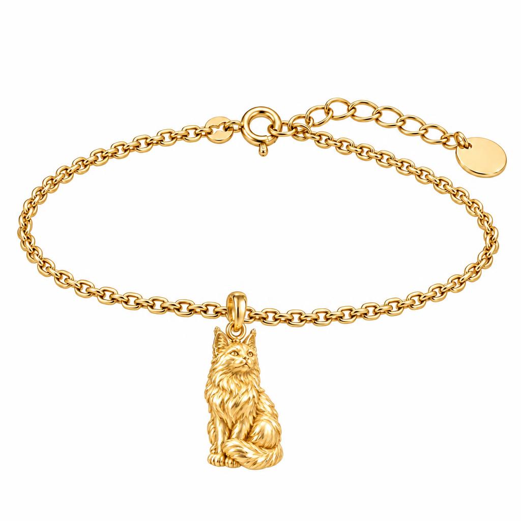 Maine Coon — Gold — Always Close — Seated Cat Breed Charm Bracelet Set