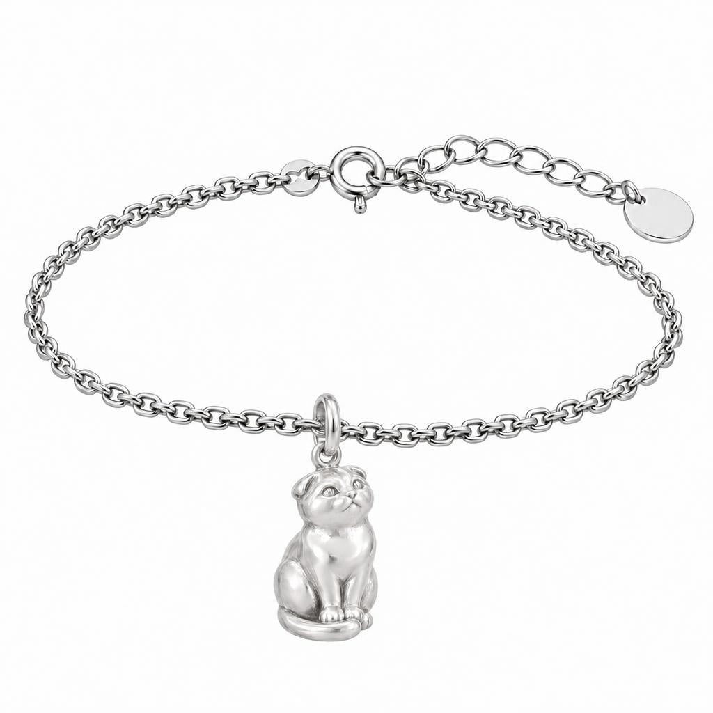 Scottish Fold — Silver — Always Close — Seated Cat Breed Charm Bracelet Set