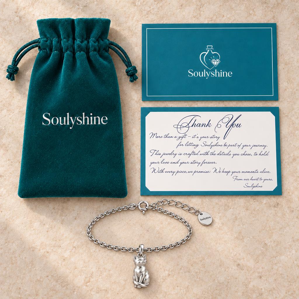 Always Close — Seated Cat Breed Charm Bracelet Set — Soulyshine velvet pouch and gift card