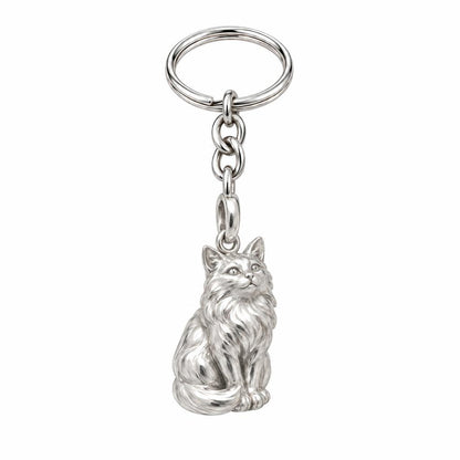Domestic Longhair — Silver — Always Close — Seated Cat Breed Charm Keychain