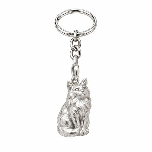 Domestic Longhair — Silver — Always Close — Seated Cat Breed Charm Keychain