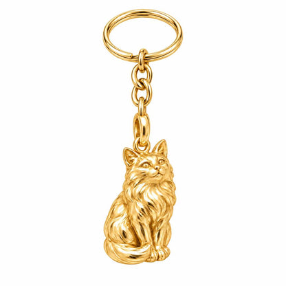 Domestic Longhair — Gold — Always Close — Seated Cat Breed Charm Keychain