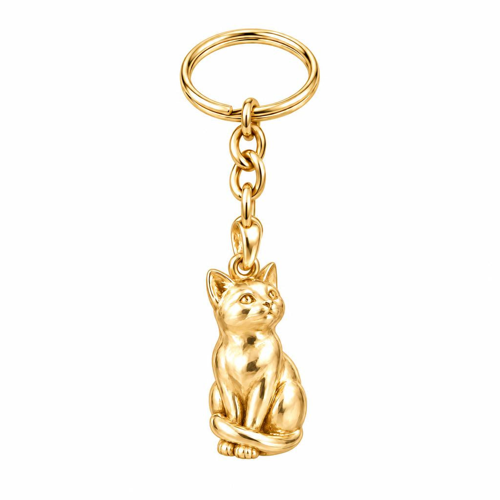 Domestic Shorthair — Gold — Always Close — Seated Cat Breed Charm Keychain