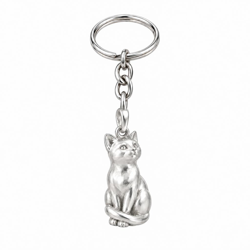 Domestic Shorthair — Silver — Always Close — Seated Cat Breed Charm Keychain