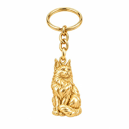 Maine Coon — Gold — Always Close — Seated Cat Breed Charm Keychain