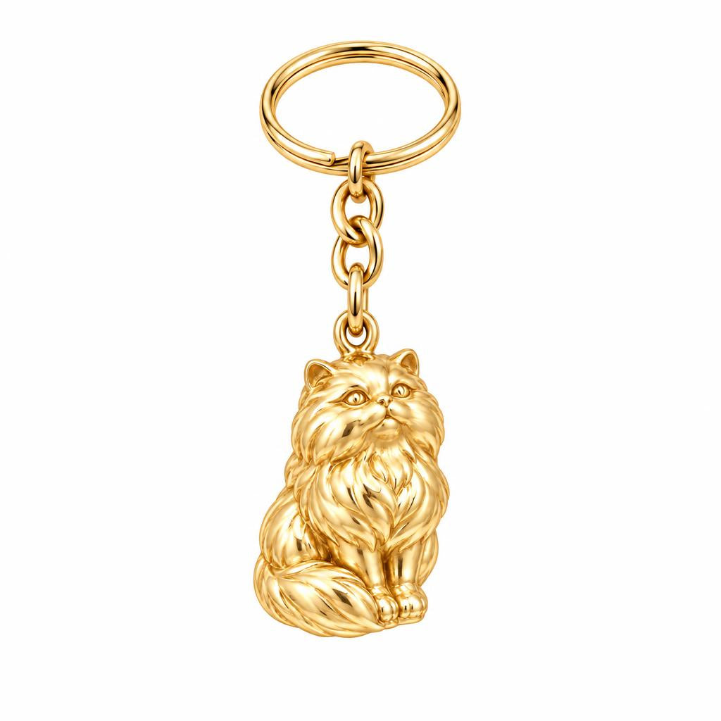 Persian — Gold — Always Close — Seated Cat Breed Charm Keychain