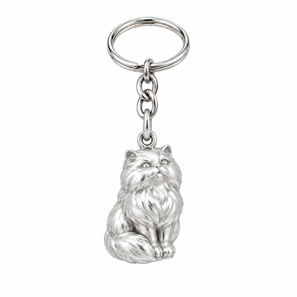 Persian — Silver — Always Close — Seated Cat Breed Charm Keychain