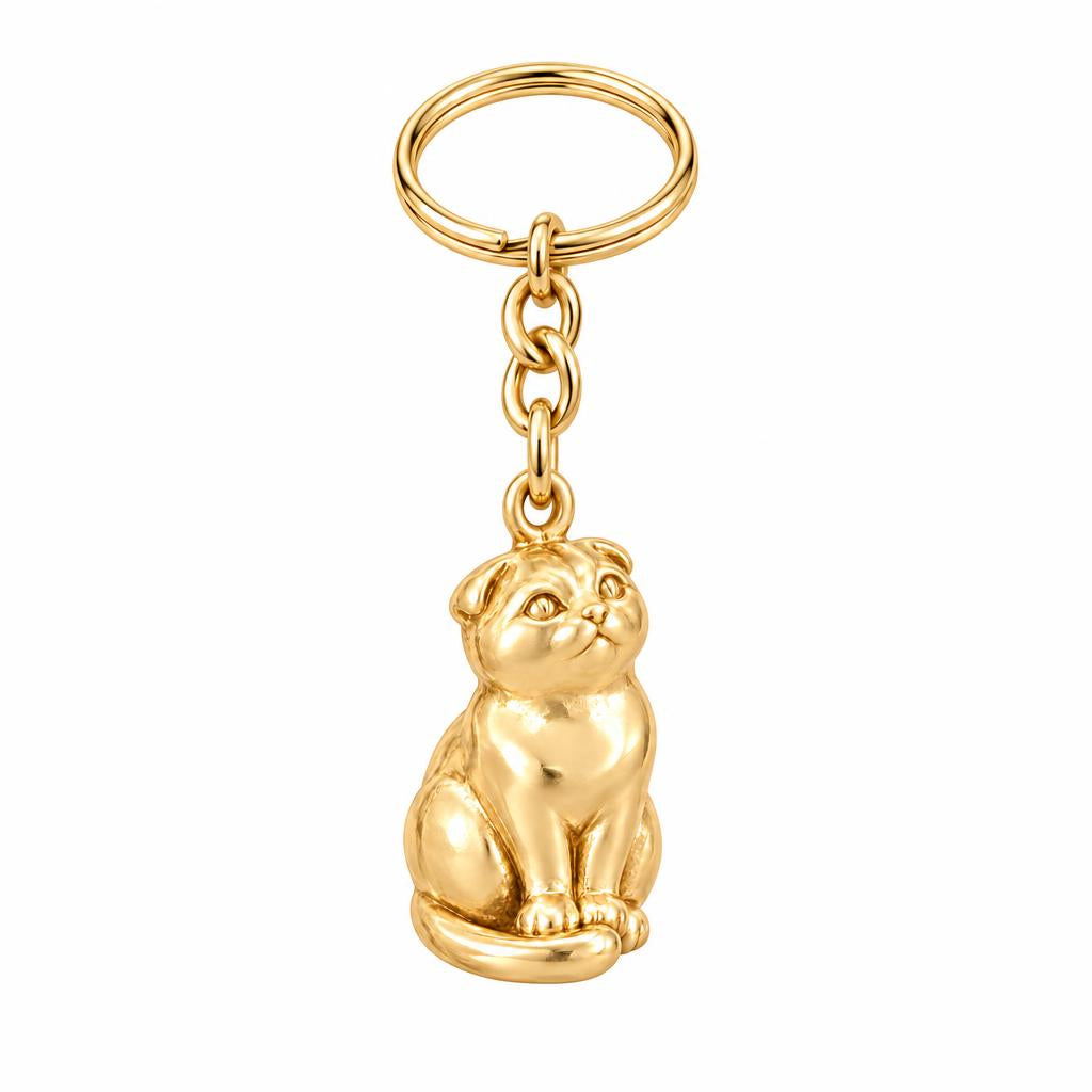 Scottish Fold — Gold — Always Close — Seated Cat Breed Charm Keychain