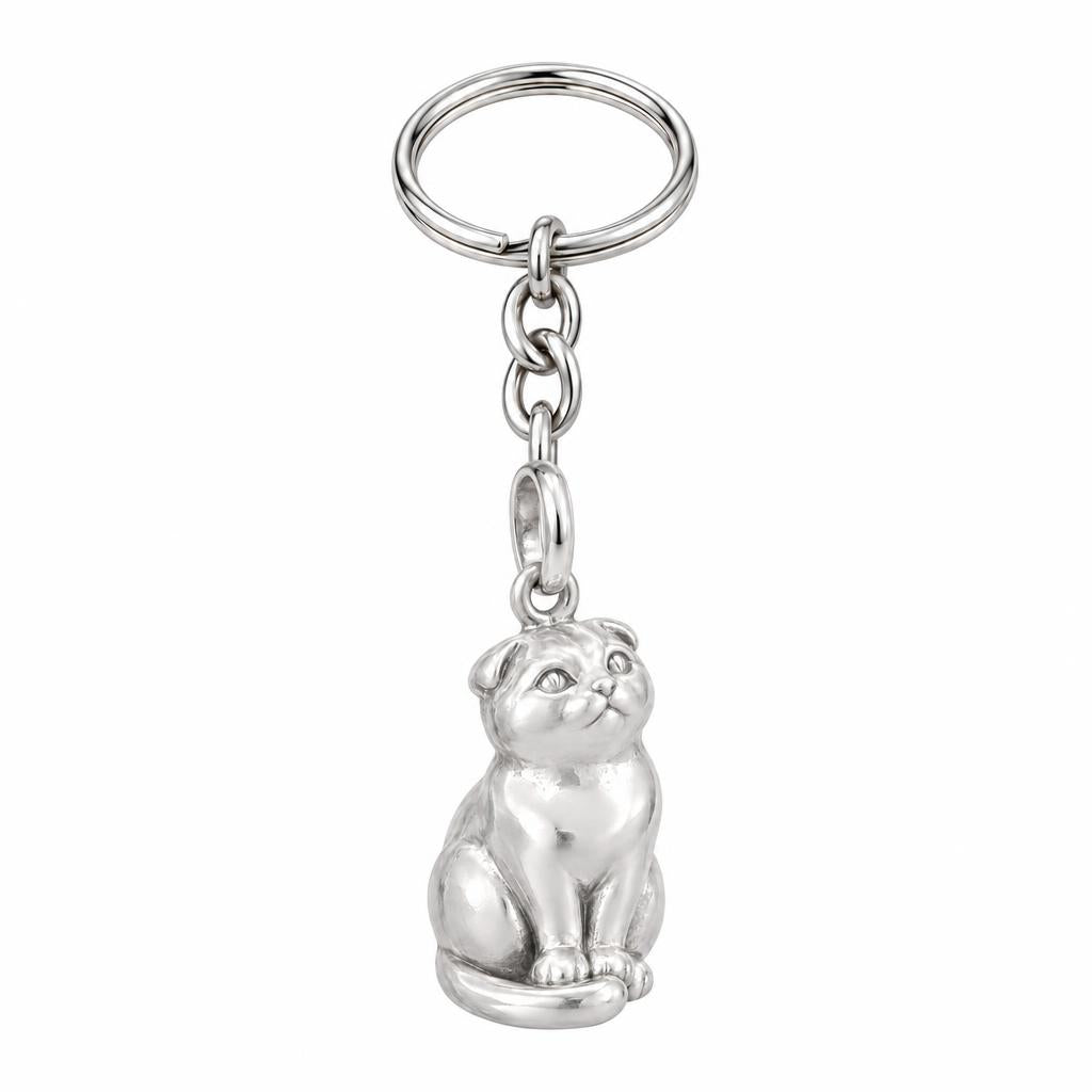 Scottish Fold — Silver — Always Close — Seated Cat Breed Charm Keychain