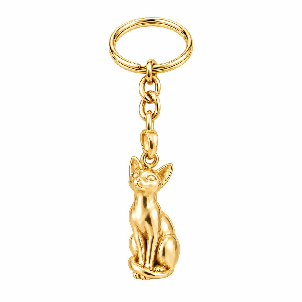 Siamese — Gold — Always Close — Seated Cat Breed Charm Keychain
